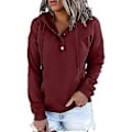 Miniatyrbillede 1 af 4: Dame Knap Front Hættetrøje Pullover Langærmet Efterår Vinter Sweatshirt Top SweaterM( style1904)