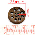 Miniatyrbilde 3 av 4: 50 stk Treknapper Sy Snøflak Utskjært 4 Hull Brun 25mm Di