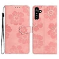 Pikkukuva 1 / 5: Samsung Galaxy S23 FE PU-nahkakotelo kukkakuviolla, iskunkestävä jalustallinen lompakkokotelo Style C
