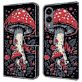 Miniatyrbillede 1 af 5: Læderetui med mønstertryk, pung og stativ til Samsung Galaxy S25 Edge Red Mushroom