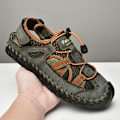 Miniatyrbild 2 av 4: Sommarsandaler för män, fashionabla lädersandaler, handsydda utomhus sandaler i kohud med god andningsförmåga, 44, grön Green 44