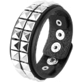 Miniatyrbillede 4 af 5: Unisex sort ægte læder sølv pyramide nitter armbånd 80'erne