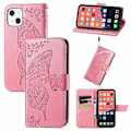Miniatyrbillede 1 af 5: Butterfly Love Flower Læder Etui Til iPhone 13 mini Pink