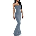 Miniatyrbilde 1 av 5: Dame Lounge Spaghetti Stropp Maxi Kjole Elegant Ensfarget Ermeløs Bodycon Kjole for Strandfest
