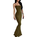 Miniatyrbilde 1 av 5: Dame Lounge Spaghetti Stropp Maxi Kjole Elegant Ensfarget Ermeløs Bodycon Kjole for Strandfest