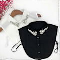 Miniatyrbillede 5 af 5: Dame Kvinder Vanddråbe Imitation Krystal Chiffon Falske Kraver Smykker Rhineston Sort Black