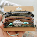 Miniatyrbild 5 av 5: Herrar Armband Set Läder Flätad Pärlor Pack Justerbar