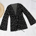Miniatyrbillede 3 af 5: 3 STK. Dame Bikinis Badedragt Sæt med Langærmet Strandslag, Halterneck Bikini Top og Underdel Sort M M