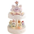Miniatyrbillede 2 af 5: Iøjnefaldende Automatisk Roterende Dessert Vitrineskab Dobbelt Lag Swing Bakke Maskine Plastmateriale Fantastisk til Kage Dessert B