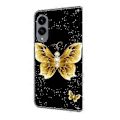 Miniatyrbillede 5 af 5: Læderetui med mønstertryk, tegnebog, stativ og flip-cover til Samsung Galaxy S25 Edge Golden Butterflies