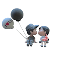 Miniatyrbillede 2 af 3: Grå dukke med hvid pulverballon-kys par dukke dekoration-c