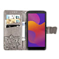 Miniatyrbild 2 av 5: För Huawei Y5P 2020 Fjäril Kärlek Blomma Präglat Horisontellt Flip Läderfodral med Ställ / Kortplats / Plånbok / Snodd Gray