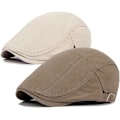Miniatyrbild 1 av 5: 2-pack Newsboy-kepsar i khaki/beige för män, platta kepsar i bomull, justerbara
