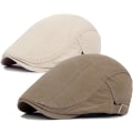 Miniatyrbilde 1 av 5: 2-pak Newsboy-caps i khaki/beige for menn - Flat cap i bomull, justerbar
