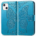 Miniatyrbild 2 av 5: Fjäril Kärlek Blomma Läderfodral För iPhone 13 mini Blue