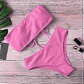 Miniatyrbillede 4 af 5: Dame Stropløs Høj Talje Bikini Sæt To Dele Badedragt Mavekontrol Sort XL Black XL