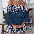 Miniatyrbillede 5 af 5: Dame Casual Blomsterprint Off Shoulder Trompetærme Swing Kjole (style6072)