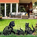 Pikkukuva 1 / 5: Kissa Piha Taide Puutarha Metalli Patsaat Deco, 3 KPL Kissa Ontto Ulos Sil