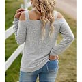 Miniatyrbilde 4 av 5: Dame Cold Shoulder Topp Cut Out Design Ensfarget Mote Langermet Bluse for Hjemmeshopping Grå M