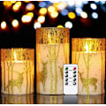 Miniatyrbild 1 av 5: Glasflamfria ljus med flimrande låga och timerfjärrkontroll, 3-pack guld
