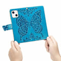 Miniatyrbillede 5 af 5: Butterfly Love Flower Læder Etui Til iPhone 13 mini Blue