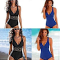 Miniatyrbillede 2 af 5: Dame Brede Stropper Bikinis Sexet Heldragt Push Up Badetøj Kryds Bandage Bikinis Strandtøj Udskæringer Badedragt Sort M Black M