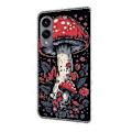 Pikkukuva 5 / 5: Samsung Galaxy S25 Edge Nahkakotelo Kuviopainatus Lompakko Jalusta Käännettävä Puhelinkotelo Red Mushroom