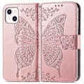 Miniatyrbillede 2 af 5: Butterfly Love Flower Læder Etui Til iPhone 13 mini Rose Gold
