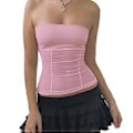 Miniatyrbilde 4 av 4: Rosa L Tube Topp Stroppeløs Ermeløs Rett Utringning Casual Basic Ensfarget Sommer Tube Topp