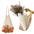 Miniatyrbilde 3 av 5: [2 Pakke] Premium Mesh Bærenett, Gjenbrukbare Grønnsaksposer, Lange Håndtak Net Tote Bager, 100% Bomullsstoffsposer, Frukt- og Grønnsaksposer, Beige (Bærbar/Vaskbar/Holdbar)