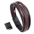 Miniatyrbild 1 av 5: Läderarmband för män med magnetiskt spänne i flerskikts kohud