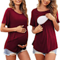 Miniatyrbilde 2 av 5: Maternity Topper - Ammebluser for kvinner med dobbelt lag og korte ermer