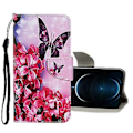 Miniatyrbillede 1 af 5: Farvet Tegne Etui til iPhone 12 Pro Max Red Flower Butterfly
