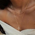 Pikkukuva 5 / 5: Muodikas choker-kaulakoru tukevalla ruostumattomasta teräksestä valmistetulla ristiriipuksella, koru asuste trendikkäille naisille ja tytöille, hopea Silver