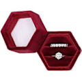 Miniatyrbild 1 av 4: Hexagon Sammets Dubbla Fack Ring Arvaskrin Förlovningsringask Förslagask Ringvisningshållare (Röd)