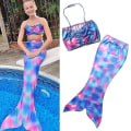 Miniatyrbild 1 av 5: Flickor Sjöjungfrusvans Bikini Set Sommar Tie Dye Strandkläder Badkläder Baddräkt -allin.9-10 År.Blå Rosa 5