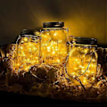 Miniatyrbillede 3 af 5: 3 stk. solcellelamper til haven - 30 LED vejrbestandige solcelle-syltetøjsglas udendørs lanterner, lyskæde i glas, havedekoration solcellelamper til jul, udendørs