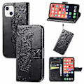 Miniatyrbillede 1 af 5: Butterfly Love Flower Læder Etui Til iPhone 13 mini Black