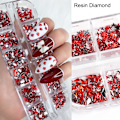 Miniatyrbild 4 av 5: Ett set (röd) nagelkonst smycken 12 rutnät Fancy Heart Star Resin S