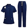 Miniatyrbild 1 av 5: Skrubbset Mjuk Topp och Joggers Byxa för Djurvårdare Skönhetssalong SPA Kosmetologi (Marinblå M) Navy Blue M