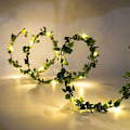 Pikkukuva 1 / 5: 4M 40 LED Kukkaköynnös Vihreät Lehdet Rattan-Valojuova, Kuparilanka Lehti
