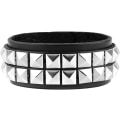 Miniatyrbillede 5 af 5: Unisex sort ægte læder sølv pyramide nitter armbånd 80'erne