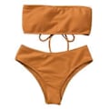Miniatyrbild 1 av 5: Sportiga bikiniset med hög midja för damer, tvådelad baddräkt, enfärgad, cheeky, högt skuren, badkläder, yogakläder, presenter Orange M Orange M