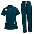 Miniatyrbilde 4 av 5: Skrubbsett Myk Topp og Joggebukser for Dyrepleier Skjønnhetssalong SPA Kosmetikk (Blågrønn L) Blue Green L