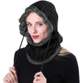 Miniatyrbillede 1 af 5: Sort - Herre Varm Uld Strik Balaclava 2 i 1 Hætte Halstørklæde Vinder