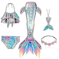 Miniatyrbild 1 av 5: 5 st/set Flickor Sjöjungfru Stjärt Baddräkt Barn Sjöjungfru Ariel Cosplay Kostym Fantasy Strand Bikini Y.130.Set 1
