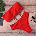 Miniatyrbild 5 av 5: Bikiniset för damer, sommar, tvådelade baddräkter, hög midja, axelbandslösa crop tops, baddräkt, avslappnade strandbadkläder, presenter, röd M Red M