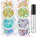 Miniatyrbilde 1 av 5: 4 Esker Neglekunst Glitter Paljetter Negl Flak Design Holografisk Neglekunst Utstyr for Kvinner Jenter Manikyr Glitter Set of 11
