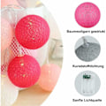 Miniatyrbillede 3 af 5: Bomuldskugle Lysstreng, Indendørs Dekoration Julepynt, 3M 20 LED