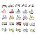 Miniatyrbillede 1 af 3: 25 stk. DIY Træknapper Skib Flyvemaskine Lastbil Motorcykel Tryk Blandet Farverigt Mønster To Huller Fin-kantede Knapper til Syning Scrapbooking Håndmaling